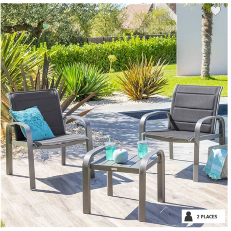 Salon de jardin ELYN Hespéride - duo aluminium bleu canard & graphite