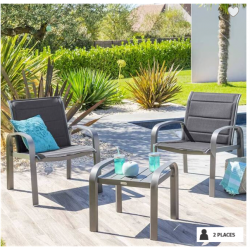Salon de jardin ELYN Hespéride - duo aluminium bleu canard & graphite